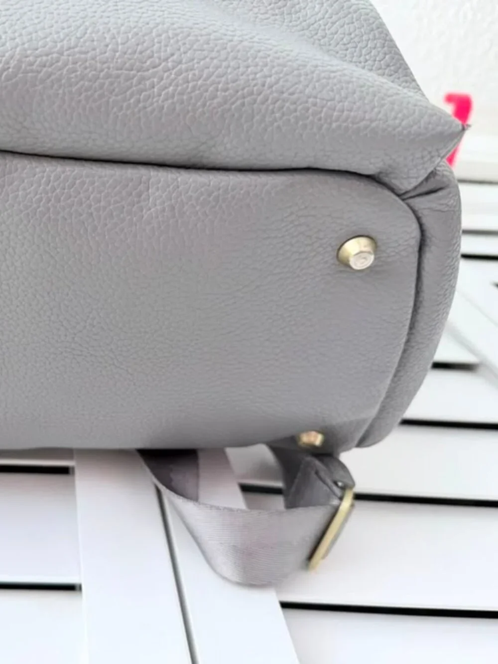 Freshly Picked Gray Vegan Leather Diaper Backpack 10 Pocket Changing Bag